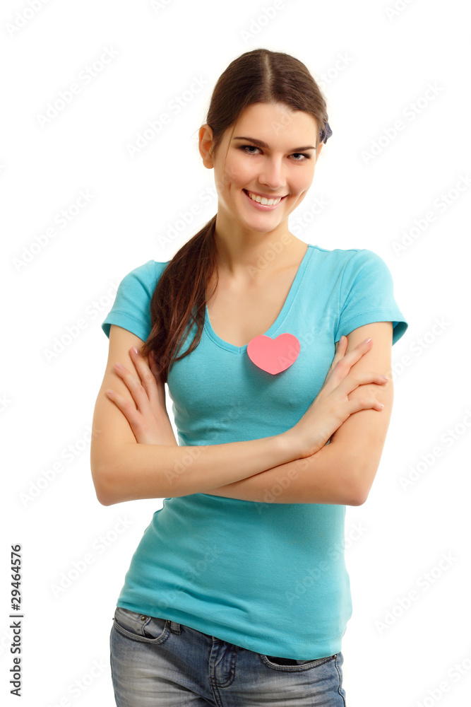 happy teen girl holding in hand heart love symbol valentine happy teen girl holding in hand heart love symbol valentine
