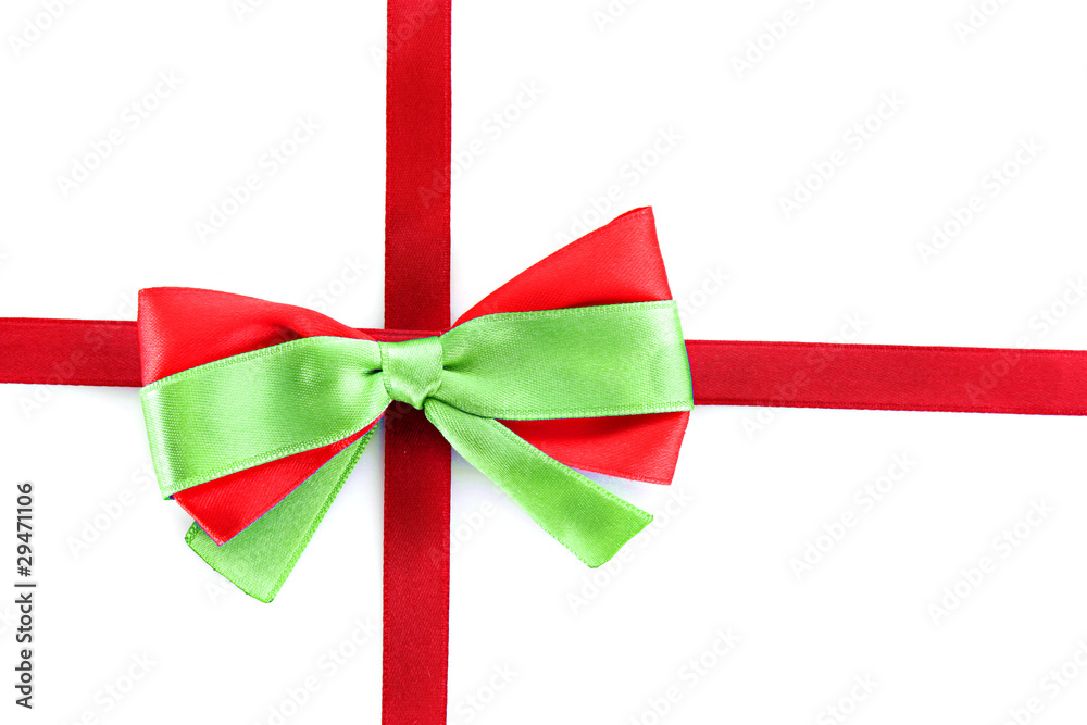 Gift red ribbon and bow isolated on white background Gift red ribbon and bow isolated on white background