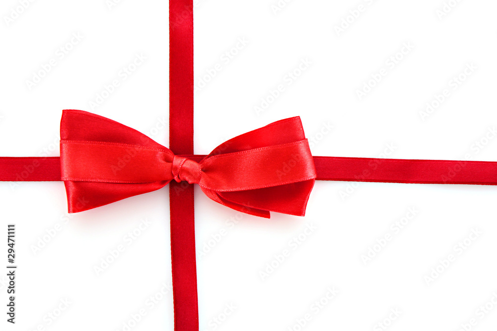 Gift red ribbon and bow isolated on white background Gift red ribbon and bow isolated on white background