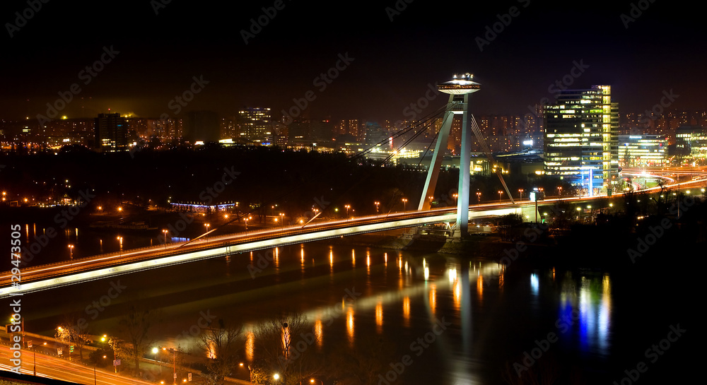 Bratislava New bridge during night.