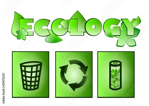 napis ecology i symbole związane z ekologia
