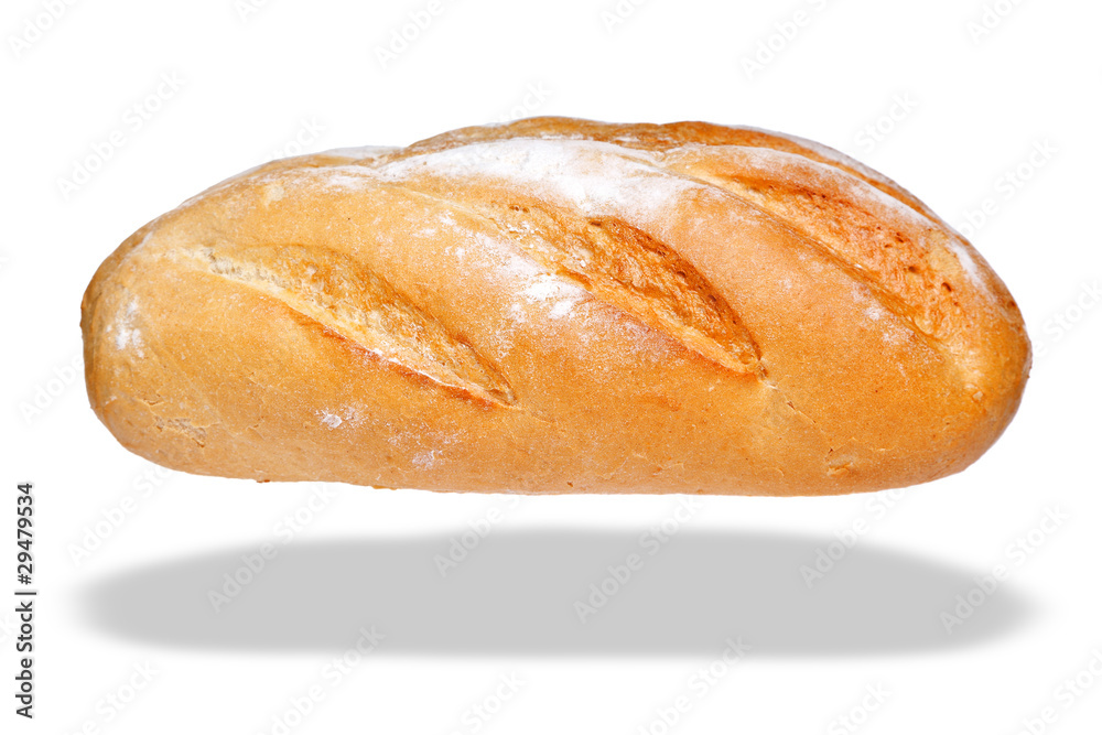 Loaf Bloomer bread isolated on awhite background.