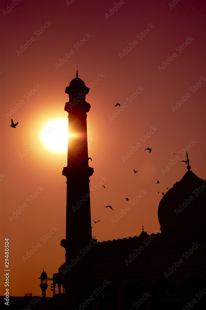 Mosque minaret in the sunset