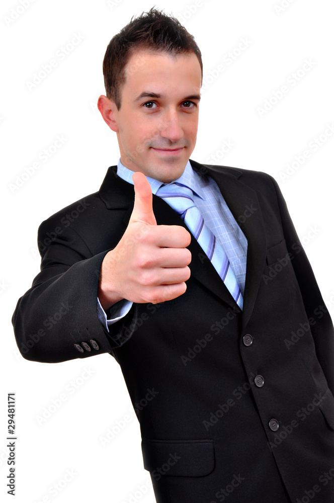 Young happy business man going thumbs up, isolated on white Young happy business man going thumbs up, isolated on white