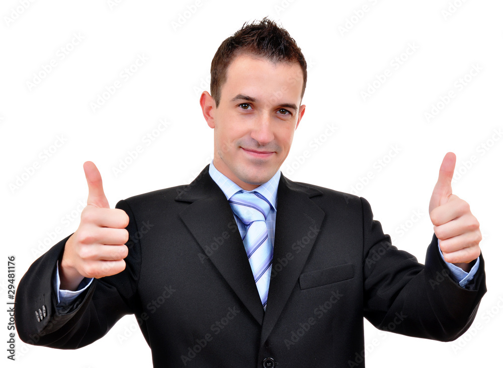 Young happy business man going thumbs up, isolated on white Young happy business man going thumbs up, isolated on white