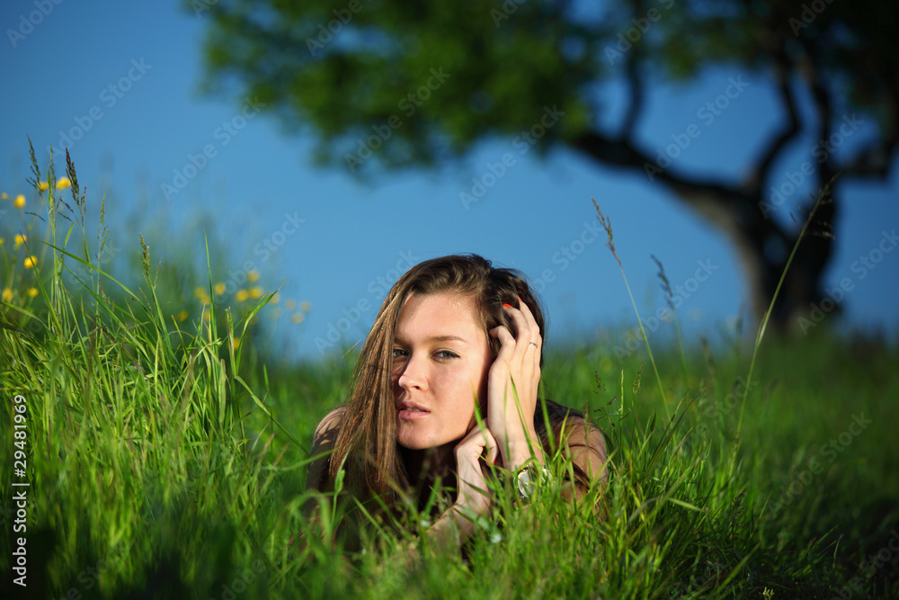 brunette on grass brunette on grass