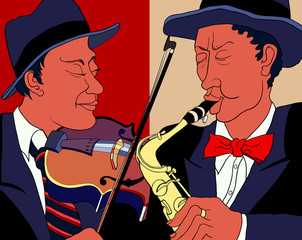 Handdoek met foto Muziekband vector illustration of two musician  © Isaxar