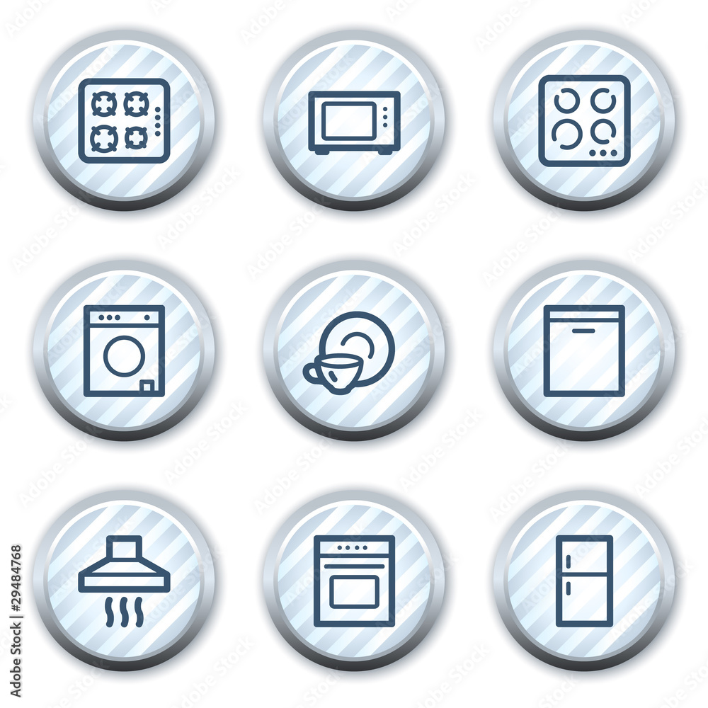 Home appliances web icons, stripped light blue circle buttons