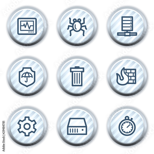 Internet security web icons, stripped light blue circle buttons