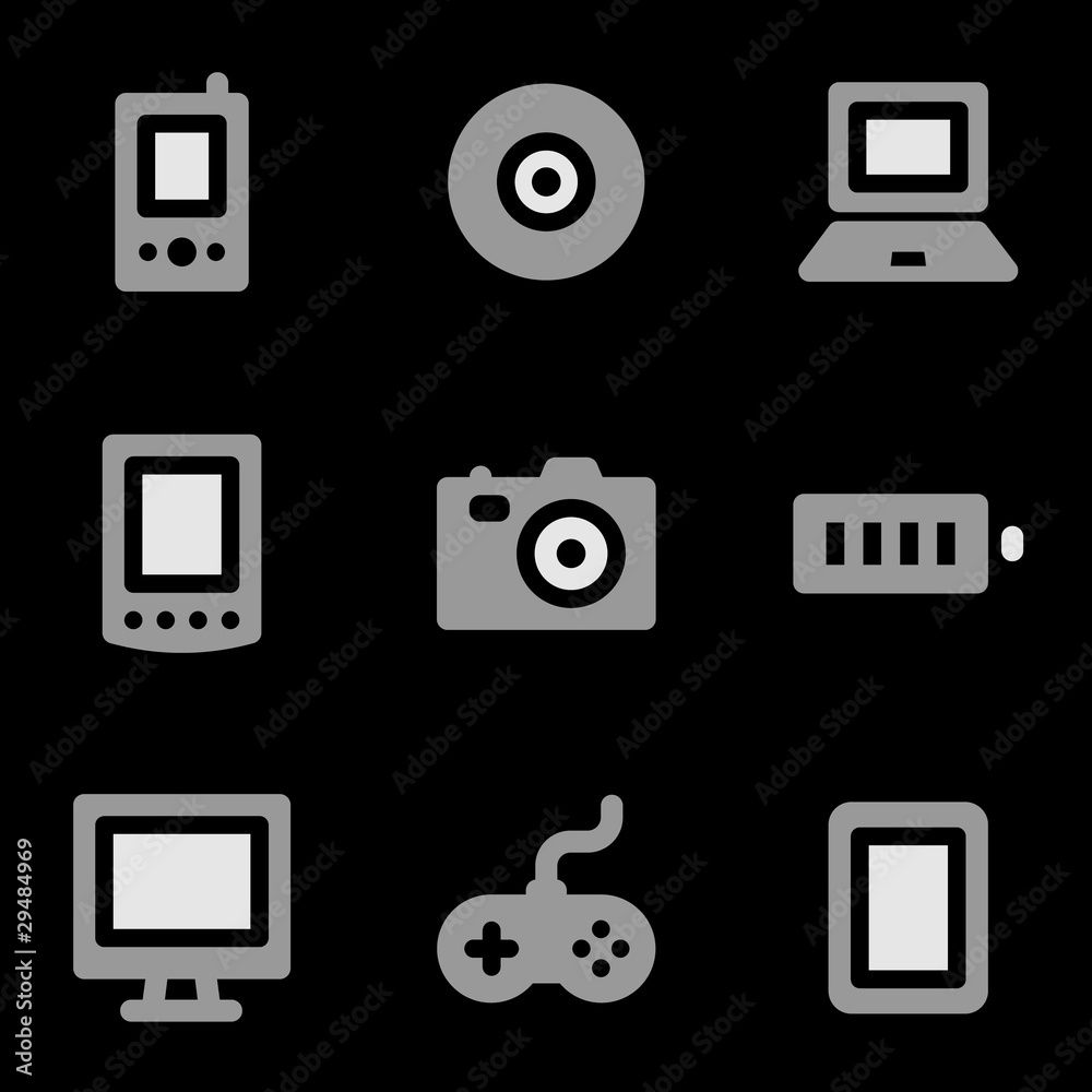 Electronics web icons, grayscale series Electronics web icons, grayscale series