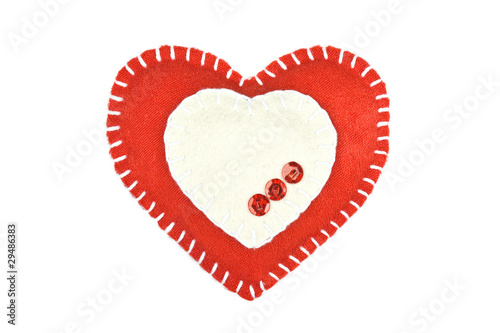 Red heart of the textiles with beads