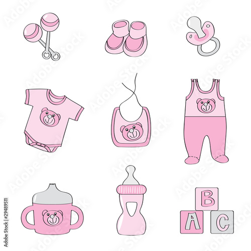 Set of baby elements - pink color for girls