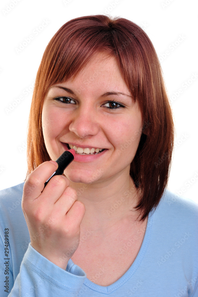 junge Frau mit einem roten Lippenstift junge Frau mit einem roten Lippenstift