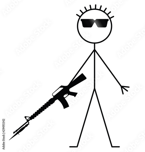 Soldier holding assault rifle and wearing sunglasses