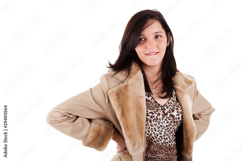 Beautiful young woman smiling and looking with desire Beautiful young woman smiling and looking with desire