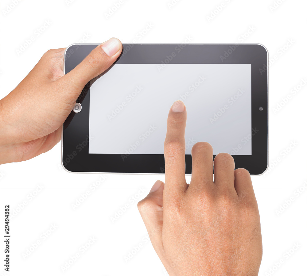 hand using touchpad pc, isolated over white