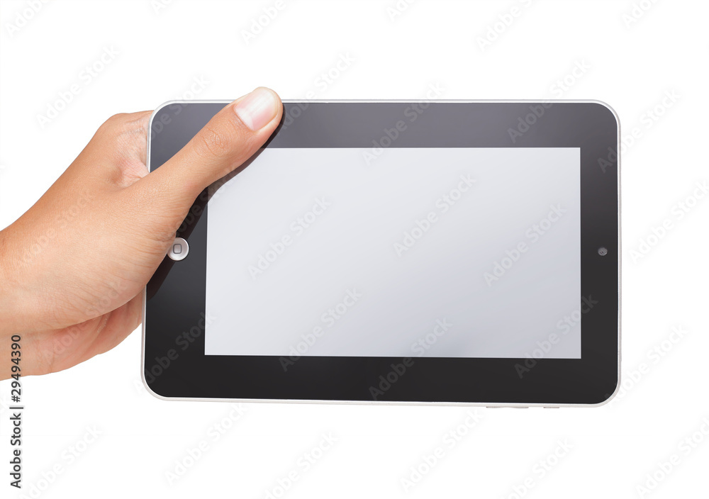 hand holding a touch pad pc isolated on white hand holding a touch pad pc isolated on white