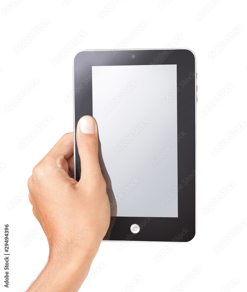 male hand holding a tablet pc