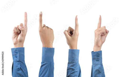 gesture of hand wearing suit pointing
