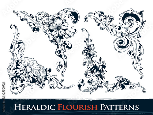 Set of heraldic flourish patterns