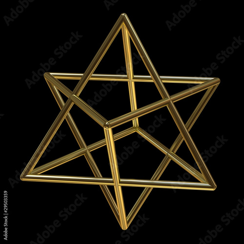 Golden merkaba symbol isolated on black