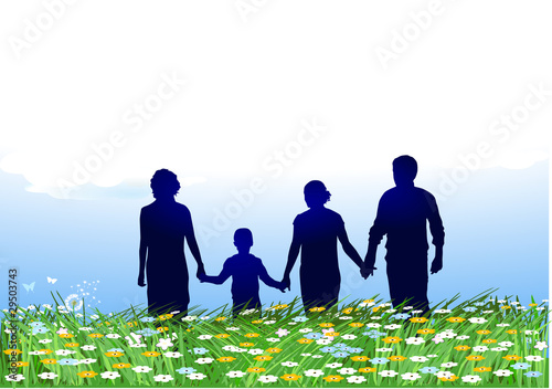 Familie auf Wiese