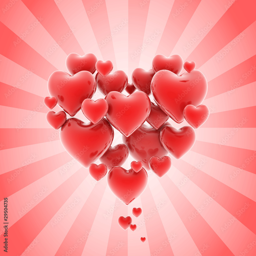 heart shaped cluster of hearts 3d illustration