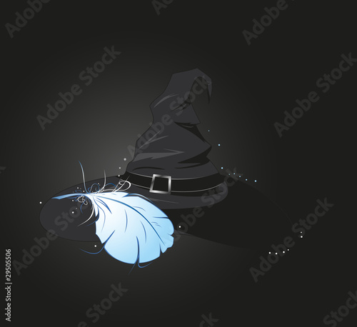 witch's hat with blue feather