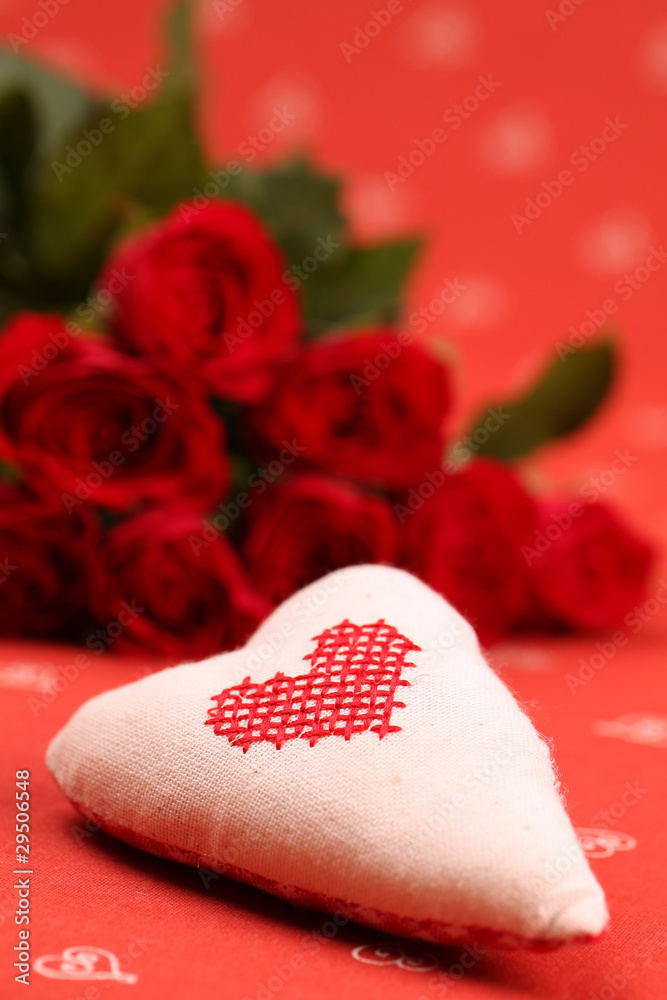 Embroidered fabric heart and roses Embroidered fabric heart and roses