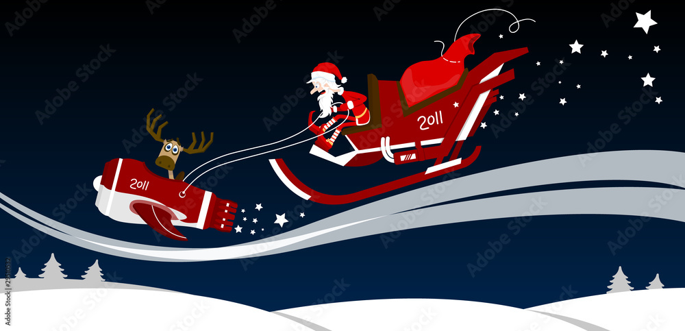 Fototapeta Santa on sledge
