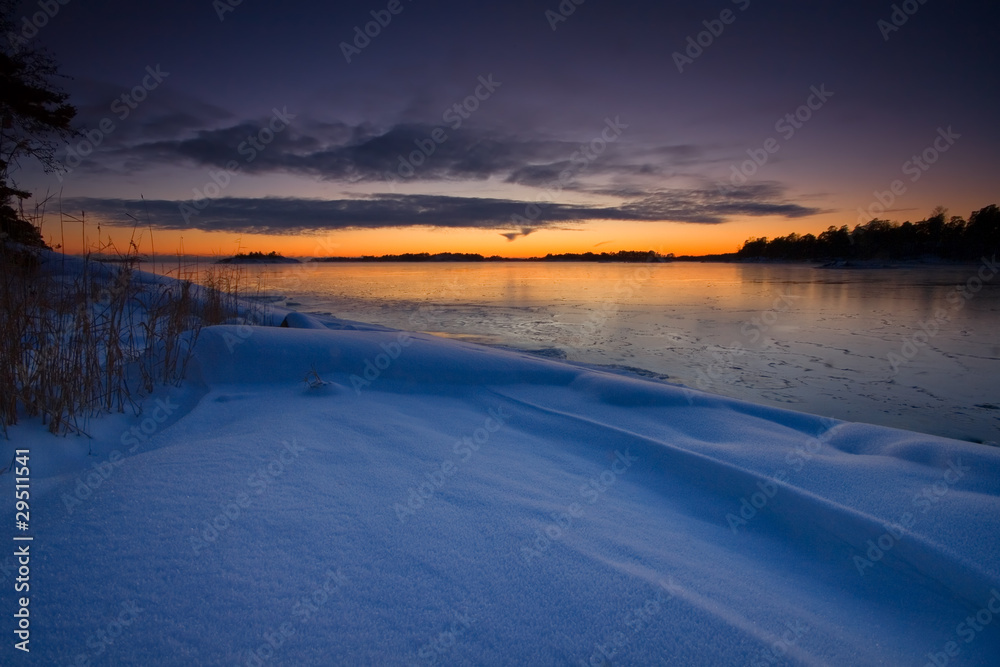 snowy winter sunset snowy winter sunset