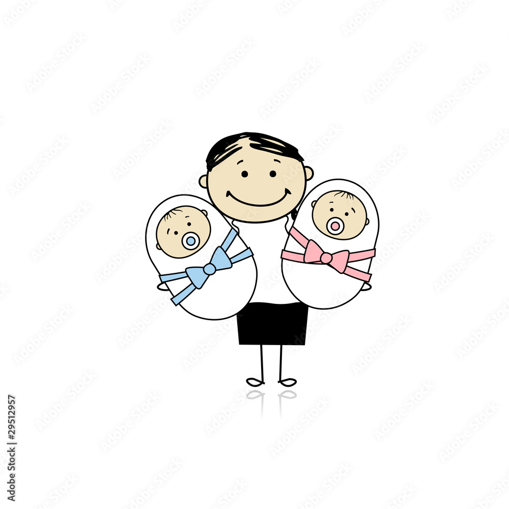Happy mother with newborn twins Happy mother with newborn twins