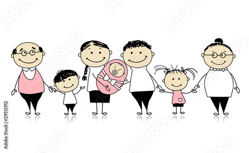 Happy big family with children, newborn baby