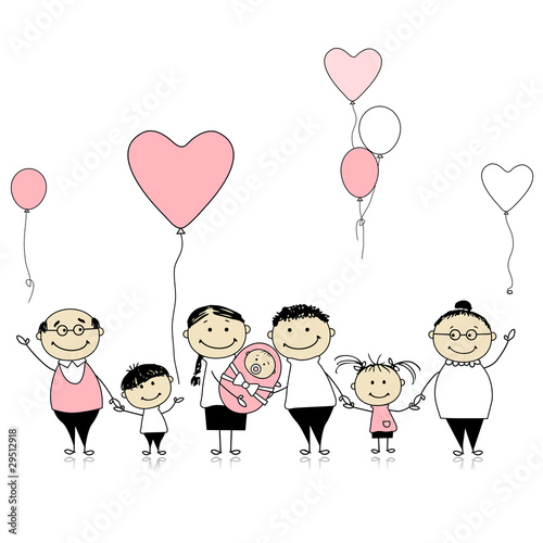 Happy birthday, big family with children, newborn baby