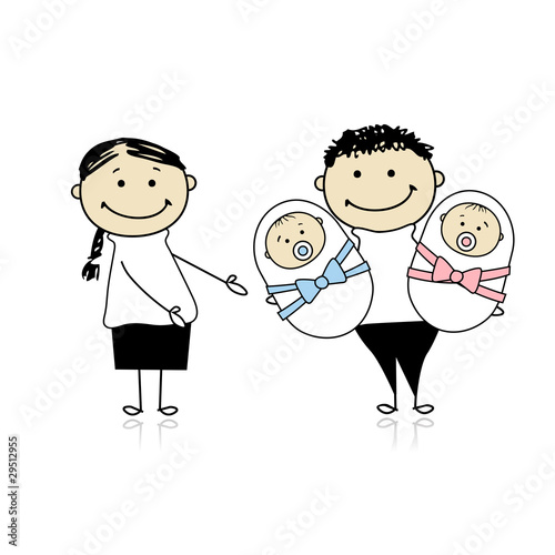 Happy parents with newborn twins