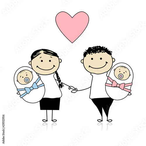 Happy parents with newborn twins