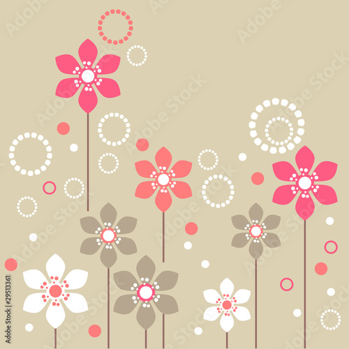 Stylized pink and white flowers on beige background