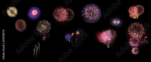 collage of exploding fireworks