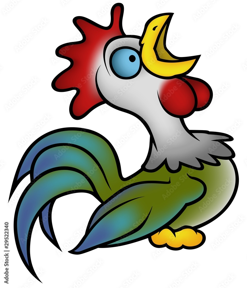 Crowing Rooster - Black and White Cartoon illustration Crowing Rooster - Black and White Cartoon illustration