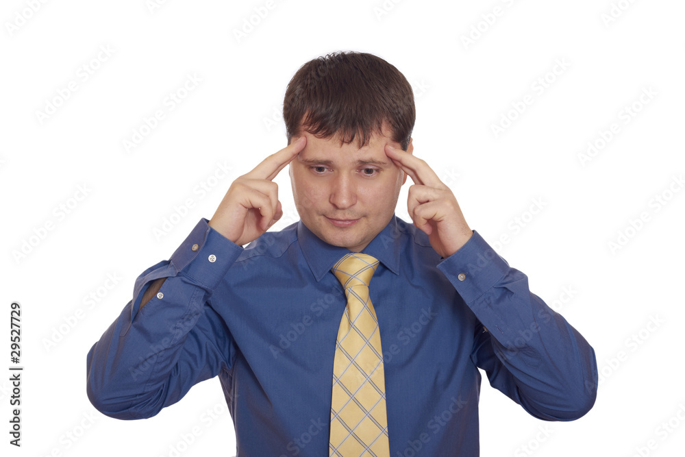 Businessman with a big headache. Isolated on white Businessman with a big headache. Isolated on white