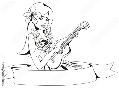 Vector Illustration of a Hawaiian girl with Ukulele