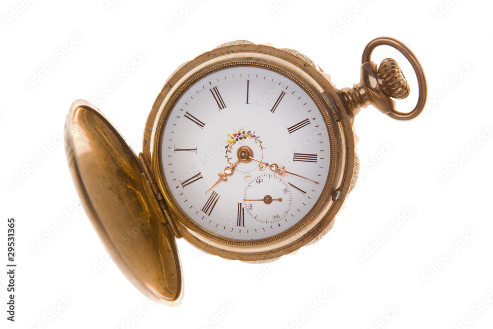 Old Fashioned Brass Pocket Watch Isolated White Old Fashioned Brass Pocket Watch Isolated White