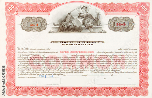 U.S. Stock Certificate 1916 Woman Reclining