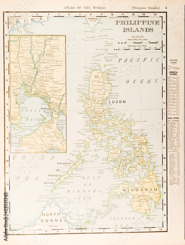 Antique Vintage Color Map of Philippine Islands