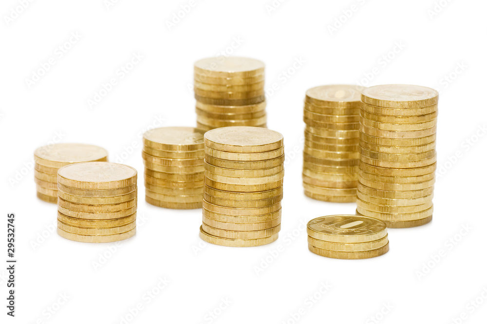Golden coins isolated on white background Golden coins isolated on white background