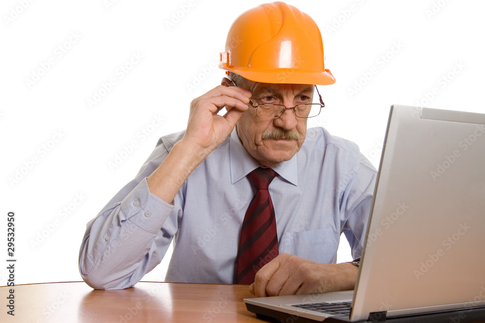 Engineer at the computer isolated on white background Engineer at the computer isolated on white background