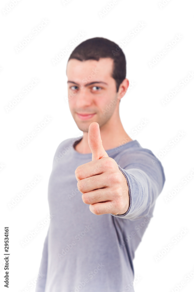 Young man showing ok sign isolated on white Young man showing ok sign isolated on white