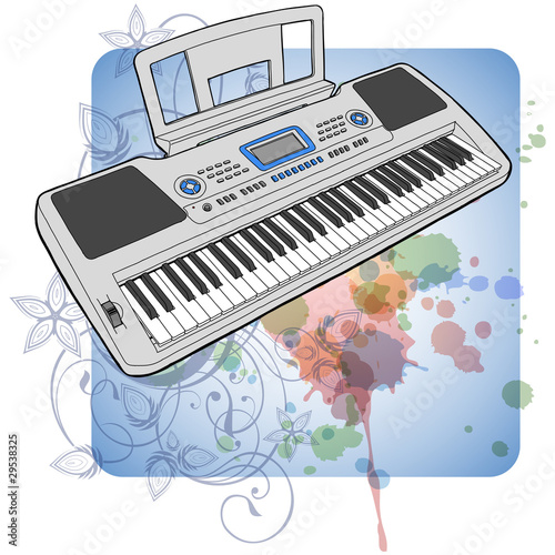 Electronic musical midi keyboard - synth & floral ornament