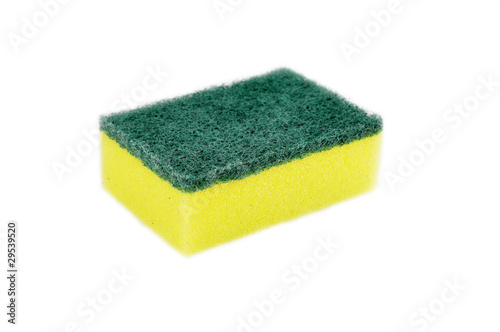 A yellow sponge dish isolated on white