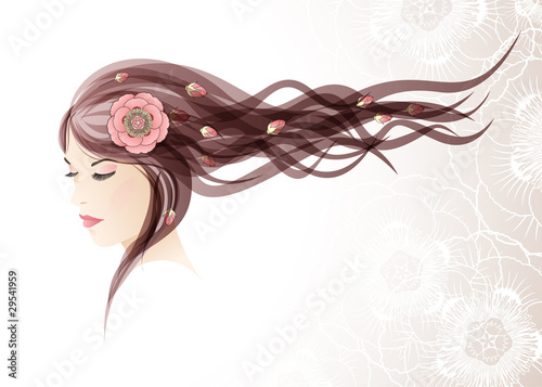 Vector background. The girl with colors in hair